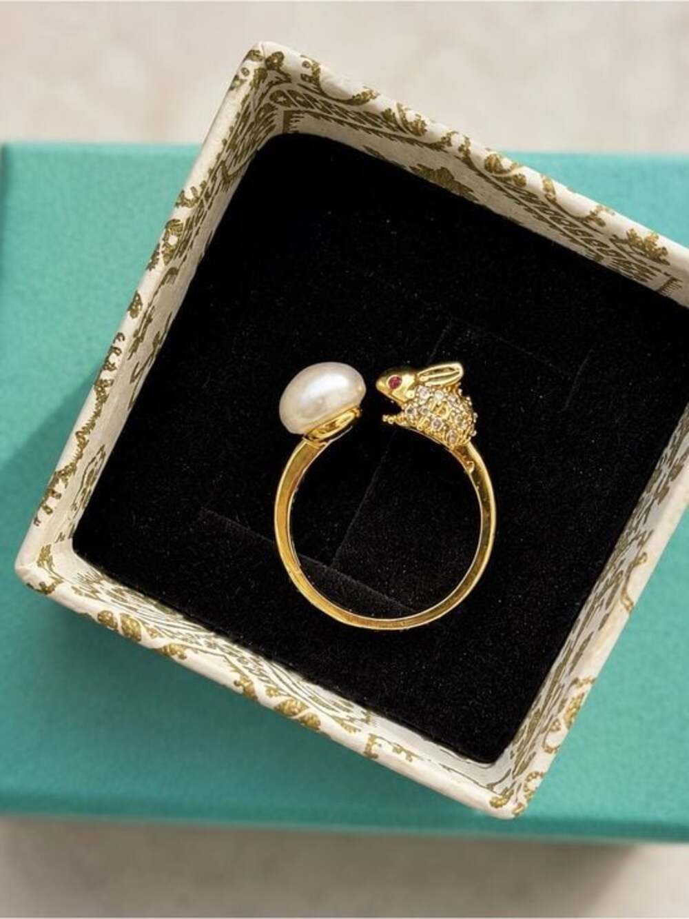 3 for $75 Gold Pearl Rabbit Ring - Women Jewelry